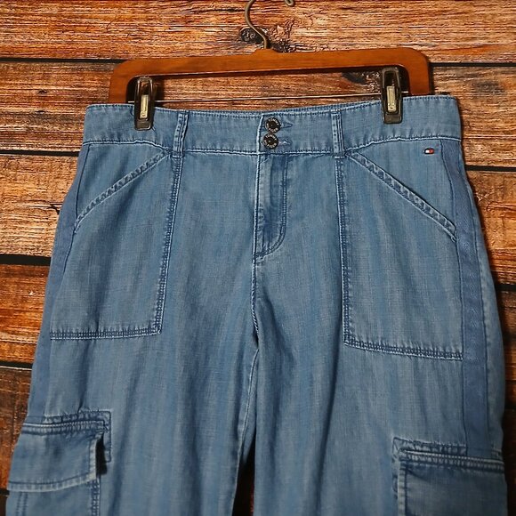 Tommy Hilfiger Jeans Size 6 Chelsea Cargo Jogger Pants Blue Chambray Lyocell - Picture 4 of 8